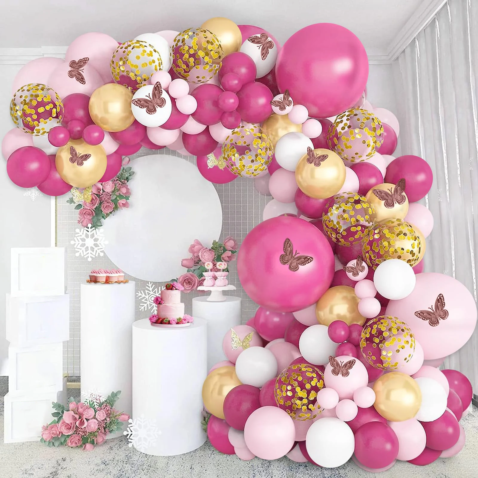 111pcs Pink Balloon Garland Arch Kit and Gold Confetti Balloons for ...