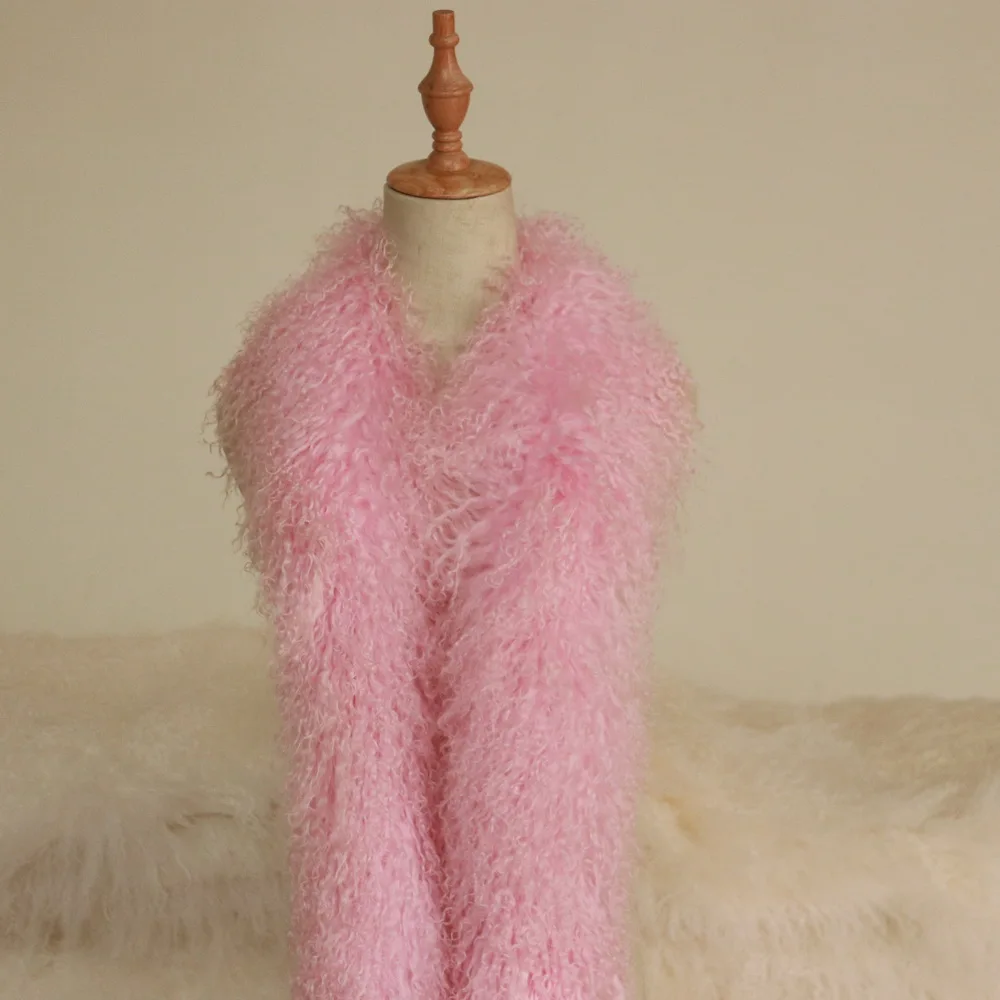 Оптовая продажа китайский поставщик поставка с завода длинное мягкое кудрявое меховое ожерелье шарф из монгольской овечьей