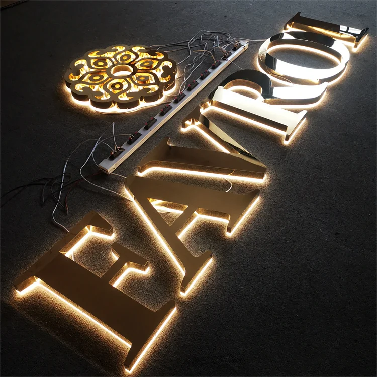 High Quality Easy Wall Mounted LED  Reversed Stainless Steel Company Brand Name LED  Backlit Letter Sign