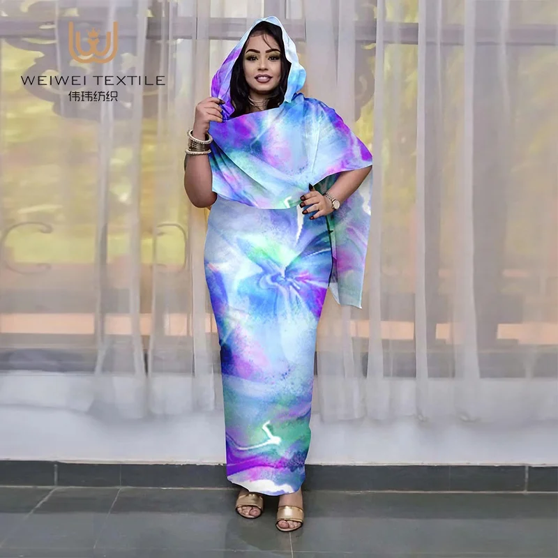 Premium Ethnically Polyester Voile African Printed Fabric Dubai Muslim Islamic Clothing Dresses Abaya Sudanese Women Toub