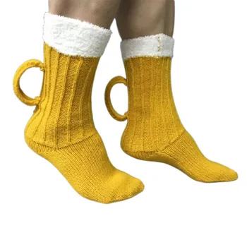 Father's Day Gift Crochet Beer Mug Socks Winter Warm Thick Floor Beer Socks 3D Beer Mug Knitted Socks