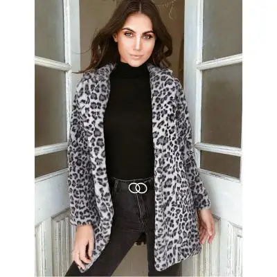American Leopard Print Lapel Plush Coat 