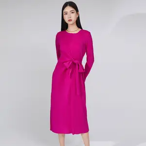 Factory Outlet New Design Women's Long Sleeve Pleated Dress Casual Style Fashionable Ladies Dresses