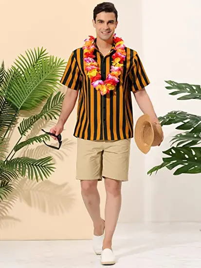 Camicia da uomo a righe verticali abbottonata a strisce colorate