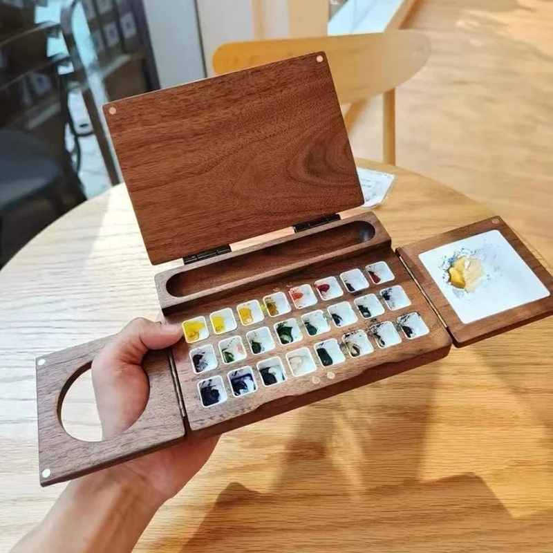 Portable 24-Color Wooden Watercolor Box Set