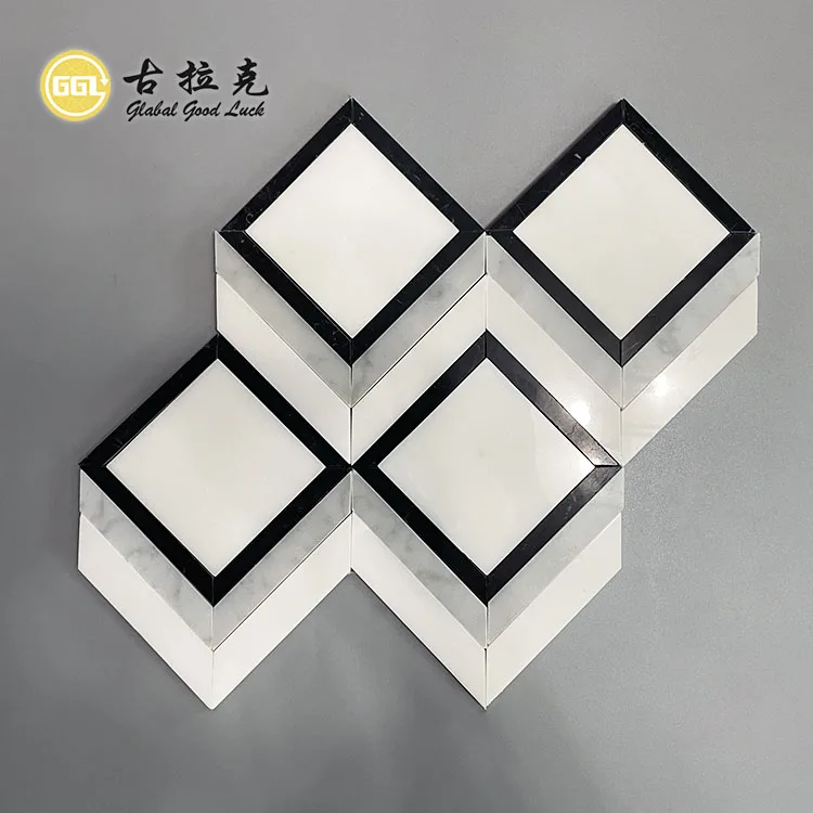 Diamond Shape Marble Waterjet Mosaic For Kitchen Backsplas Floor Tile manufacture