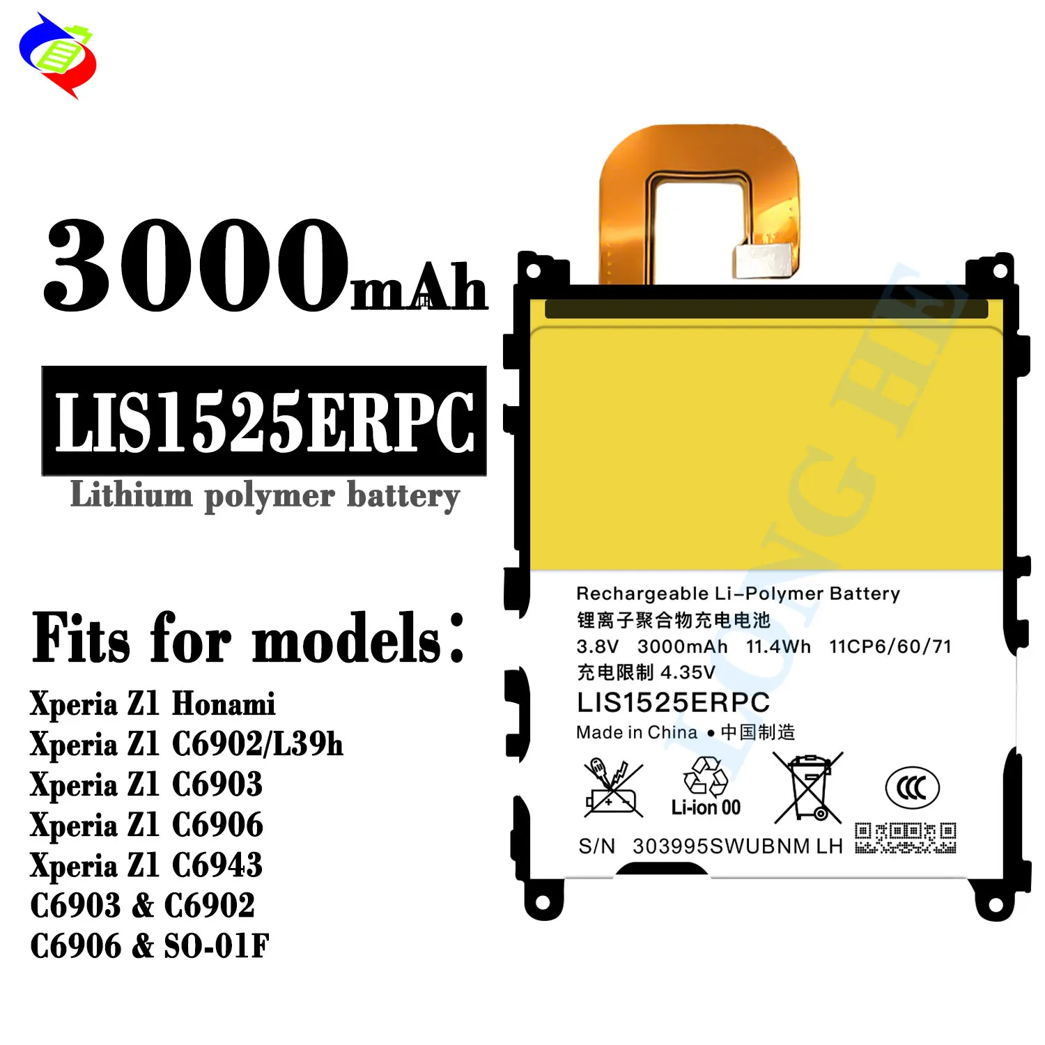 Batería Sony Xperia Z1 (C6902, C6903, C6906, L39H) de 3000Mah
