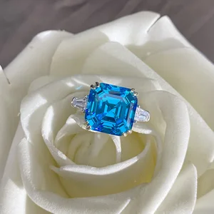 High-Carbon Diamond Inlaid 925 Sterling Silver Ring for Women Versatile Romantic Style for Wedding Engagement Sapphire Main