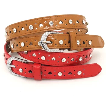 Kids 0.79" (20 mm) Western Cowgirl Rhinestone Studded Leather Belt
