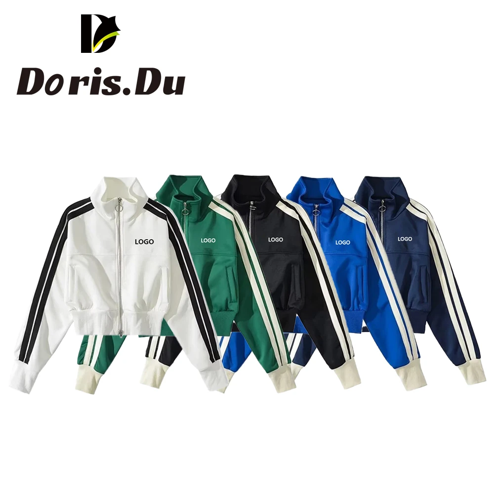 2023 Custom Grams Stand up Collar Jacket Crop Top   Zipper up Vintage Streetwear Women Long Sleeve Casual Jacket