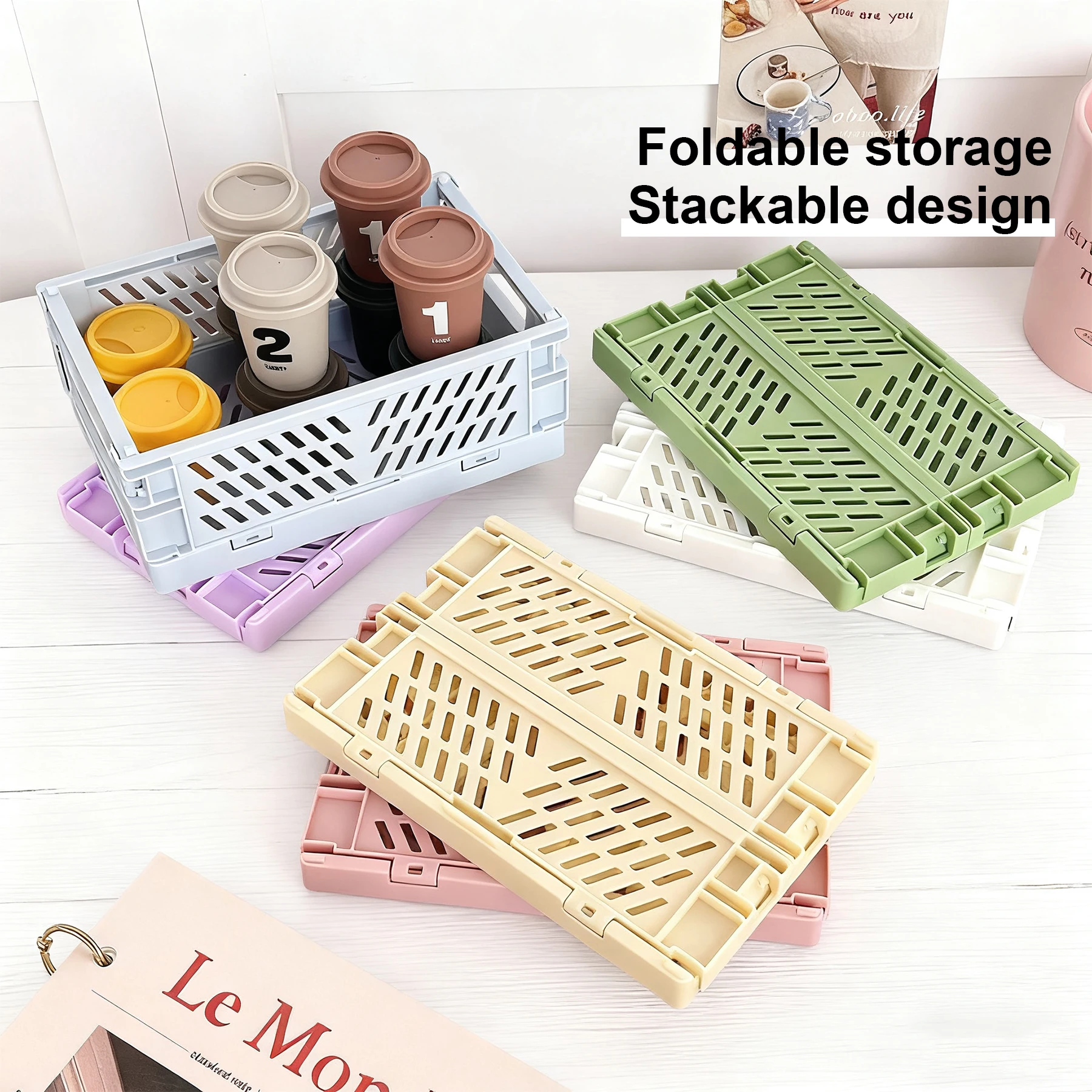 Caixa de Armazenamento Dobrável Criativa em Plástico Quadrada e Mini para Canetas, Material Escolar, Uso Doméstico na Mesa e para Cosméticos