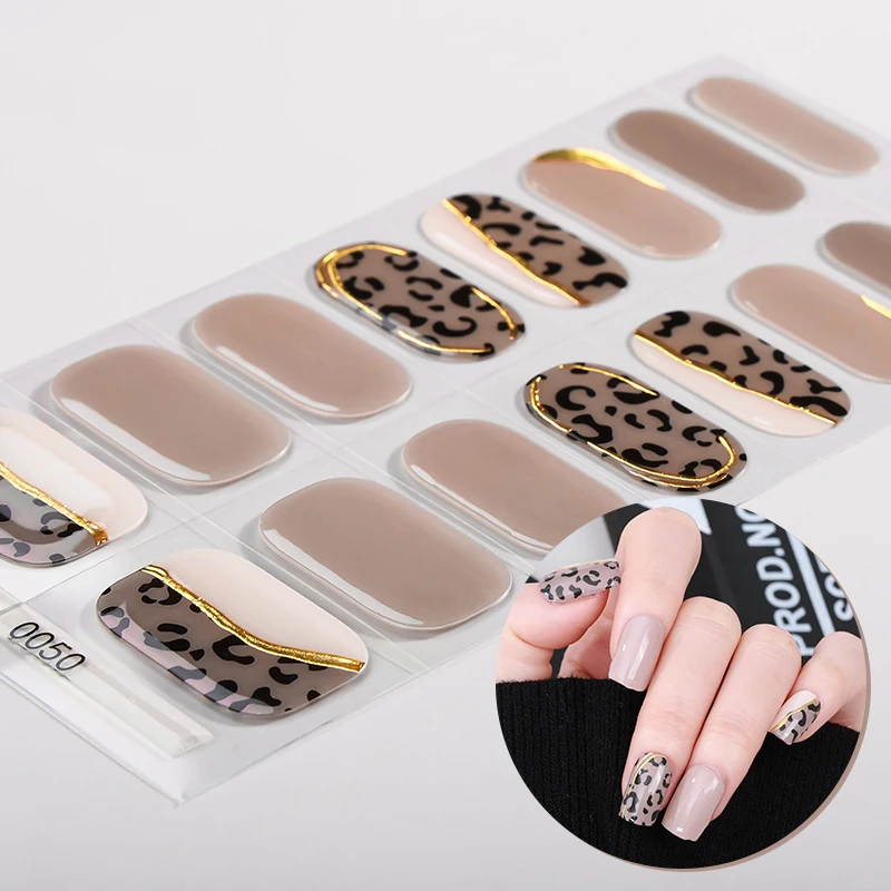 Heißer Arktischer Leoparden-Gepard-Druck Nageldesign Semi-gehärteter Gel-Nagelstreifen mit UV-Lampe 60s Harten