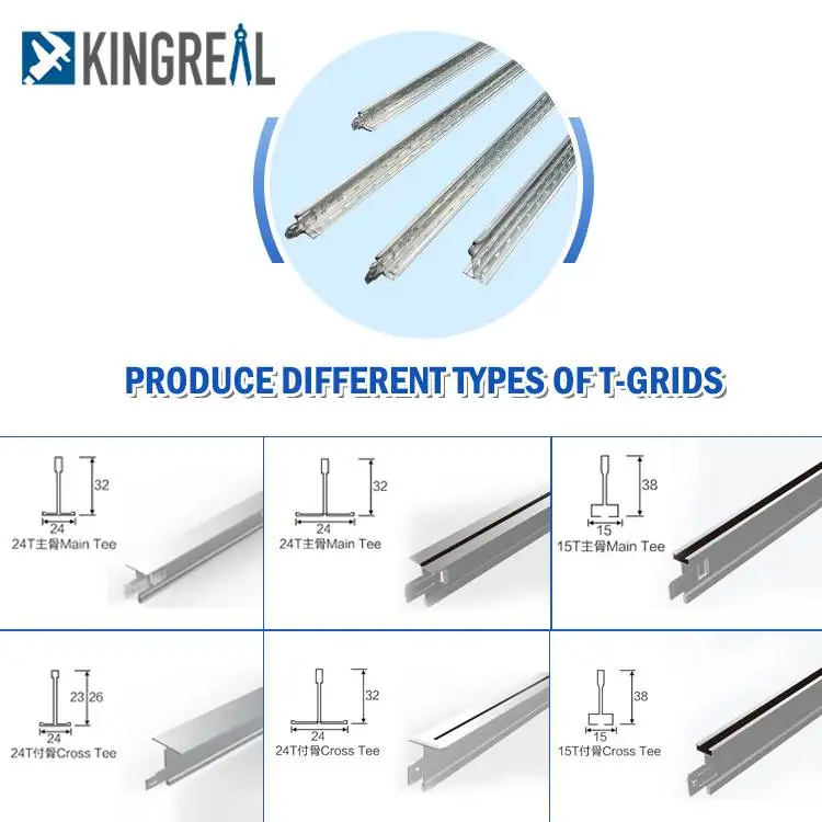 KINGREAL Factory Drop Ceiling Main Tee Cross T Grid Roll Forming Machine for Sale Suspended Ceiling T Bar Making Machine