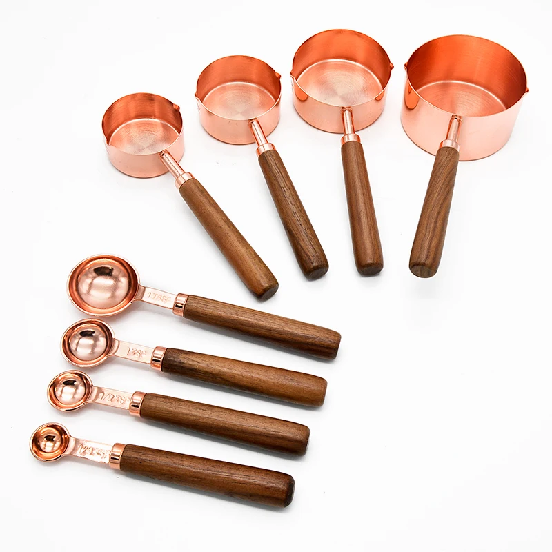 NEW Modern Stainless Steel Rose Gold Finished 8PCS Set Measuring Cups ...
