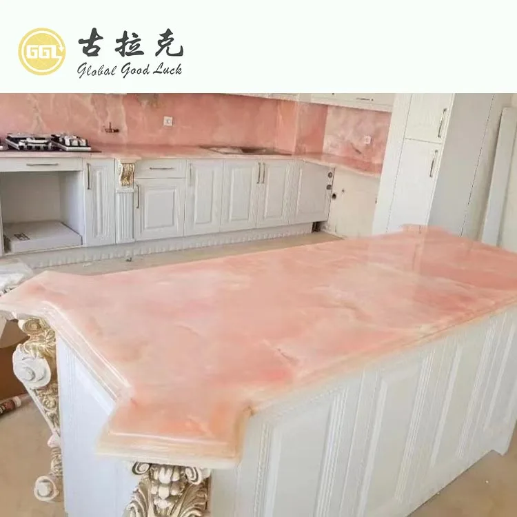 Pink Onyx Natural Marble Custom Size Slab for Panel Backsplash Countertop factory