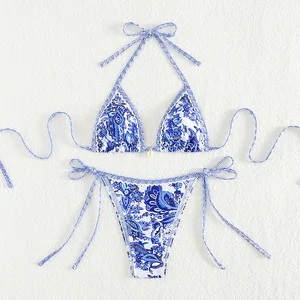 Ready Stpck Polyester Fabric Printing Design Full Sexy Girl Open Bikini String Bikini