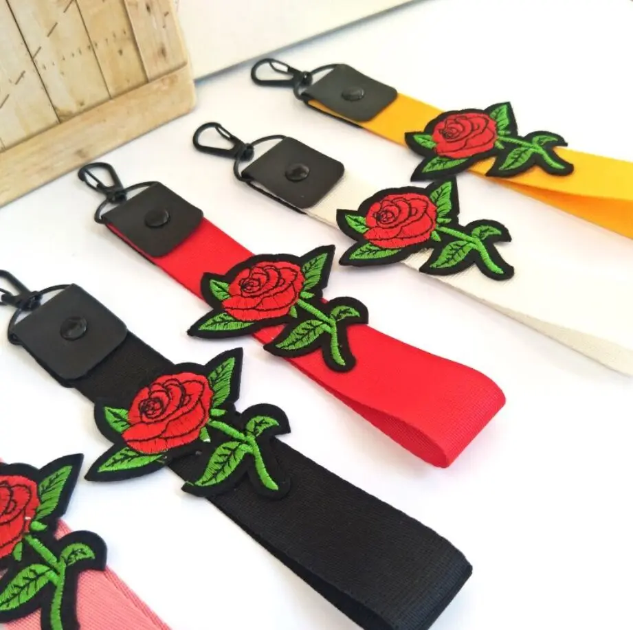 Корейский цветок розы тканая лента с вышивкой веревка для мобильного телефона брелок подвеска, DIY ремешок для мобильного телефона аксессуары ремешки
