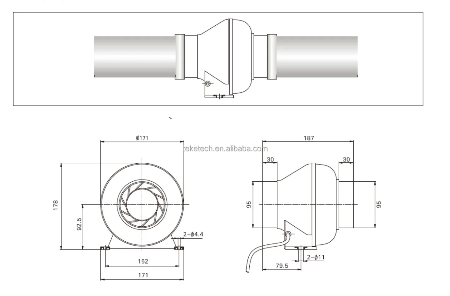 Line Duct Ventilation Fan, 195, CFM - detail 14