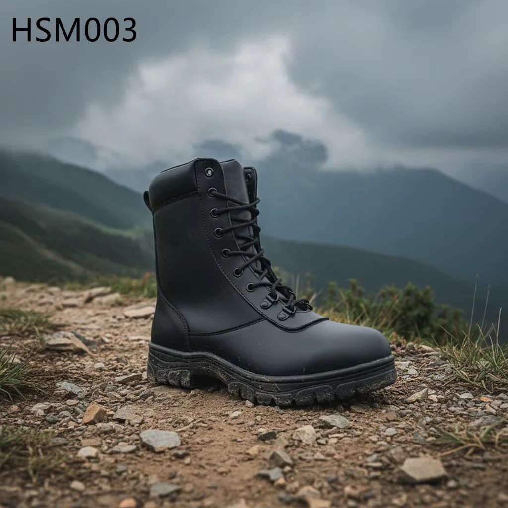 HY, precyzyjnie wyprodukowane buty taktyczne do marszu i walki z podeszwą odporną na zużycie, przeznaczone na wędrówki i kemping w terenie dzikim, całkowicie wykonane ze skóry wołowej, czarne buty patrolowe HSM003