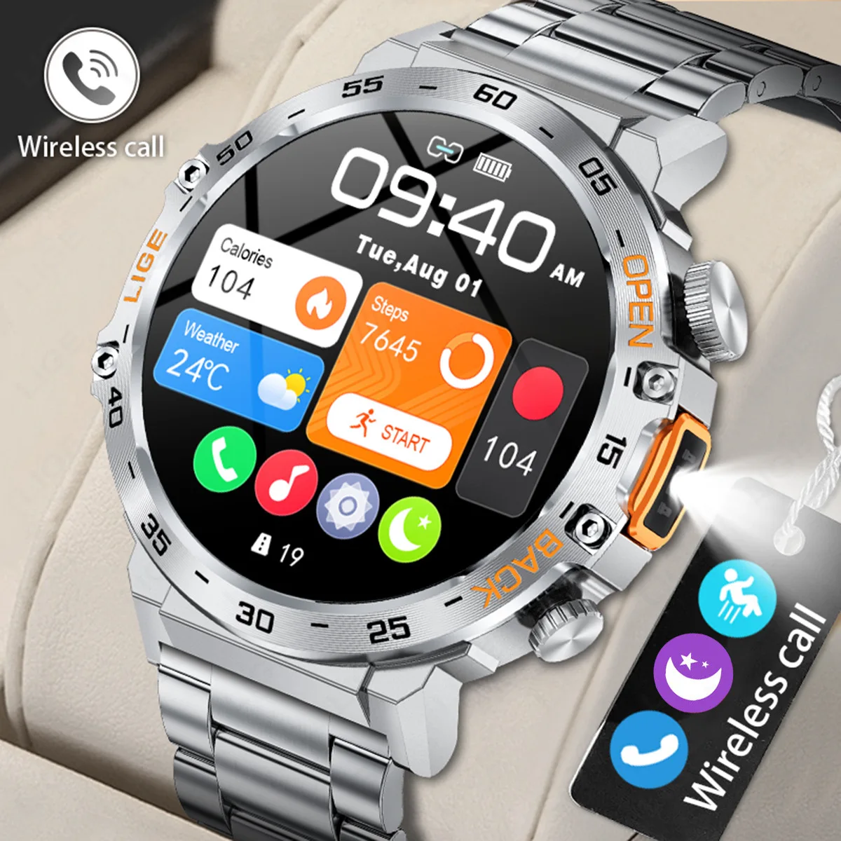LIGE BW0616 (2 Strap) Smartwatch for Men Flashlight Heart Rate Health Answer Make Call Sport Blood Pressure SmartWatch for Phone
