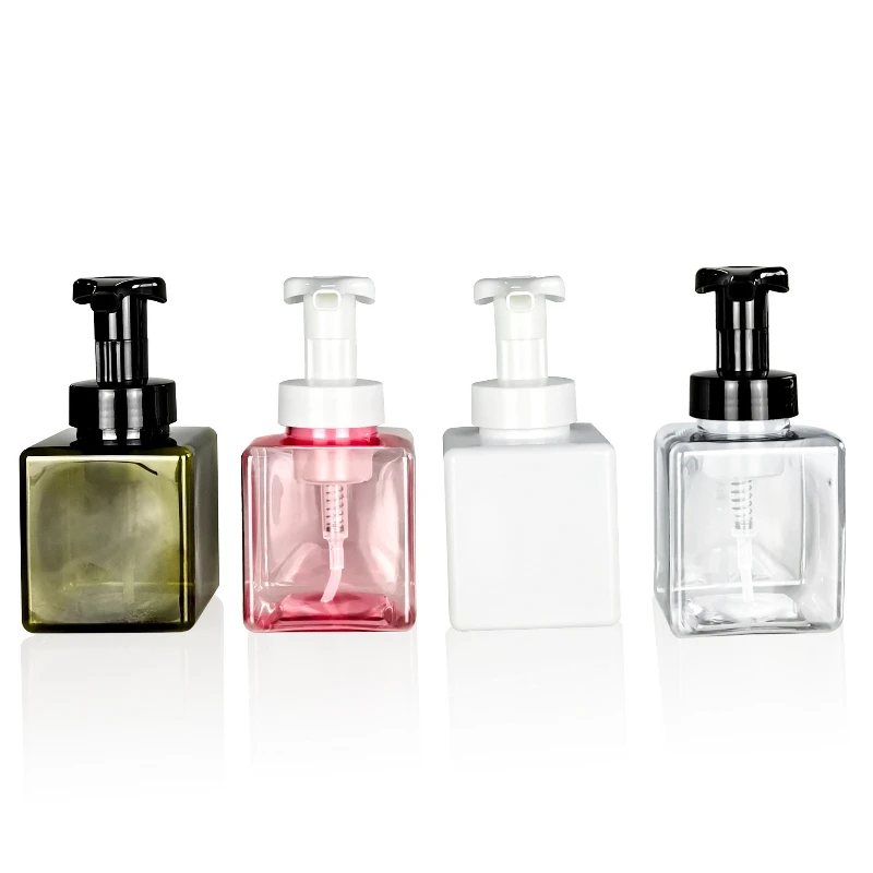 Empty 250ml PET Plastics square Hand Wash Mousse Foam Bottle Colored Plastic Foam Pump Bottle