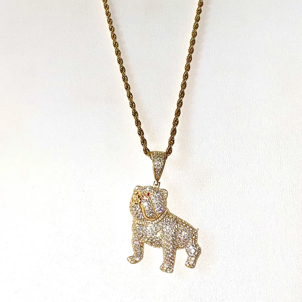 Hip Hop Men's Jewelry  Gold Silver Plated Iced Out Full CZ Diamond Bulldog Pendant Charm Necklace
