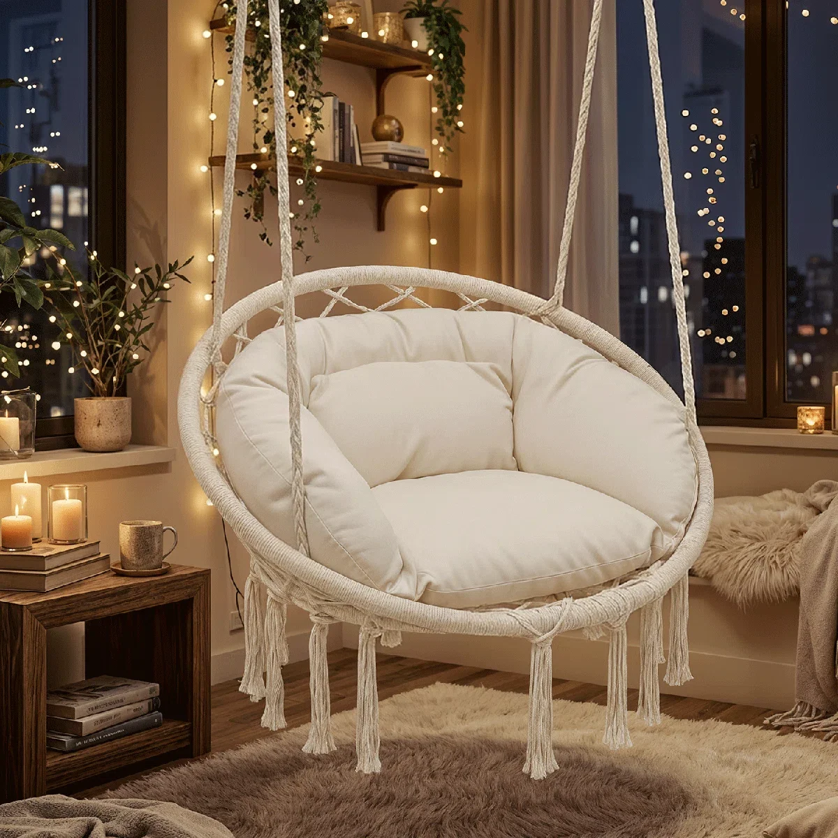 כיסא תלוי מודרני מבד, עם כרית וכרית לתמיכה, לכיסא מניע, לריהוט חוץ, לבית, לחדר שינה, לחדר מגורים ובתי מלון