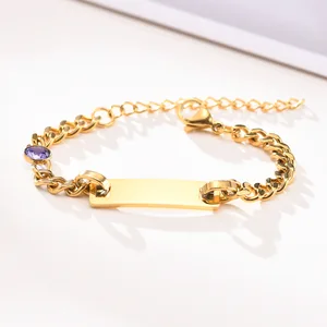 Customized Birthstone Beaded Bracelet Gold-Plated Stainless Steel Personalized Name Women's Trendy Anniversary Gift Nickel-Free