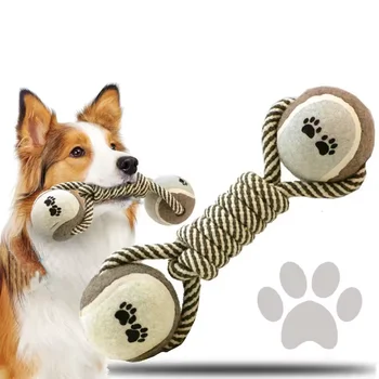 Wholesales Dropshipping pet toy simulation dumbbell-shaped Dumbbell Hemp Rope Ball Dog Toy Chew Tennis Dog Toys
