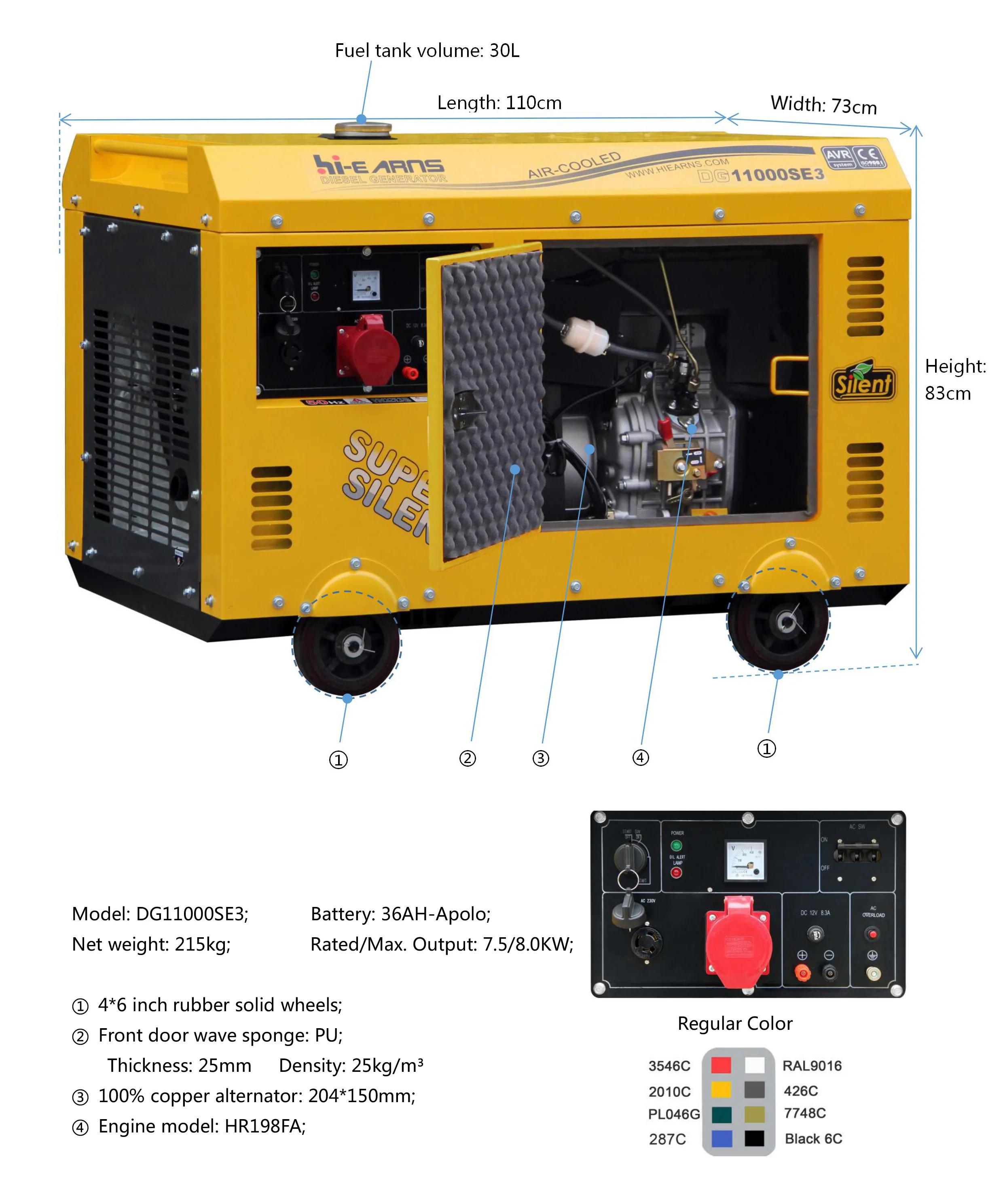 Hiearns Silent diesel Generator Power for Home diesel Generator 10 Kva 198 1100