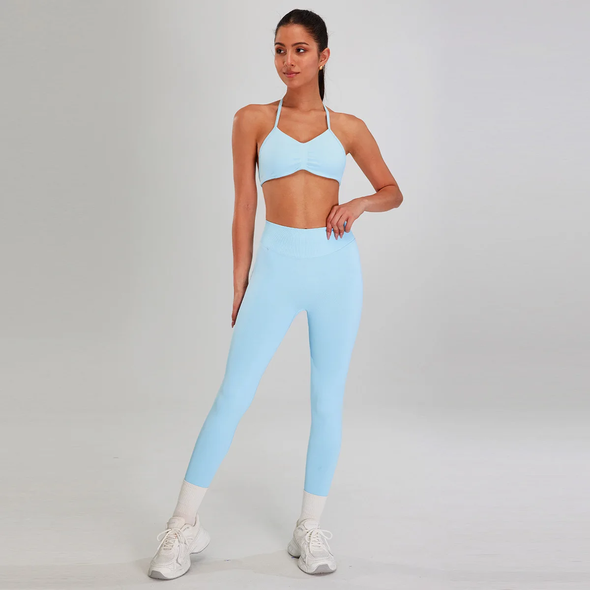 Reversible Plus Size V-Neck High Waist Yoga Pants Backless Bra 2-Piece Set Spandex/Nylon detail