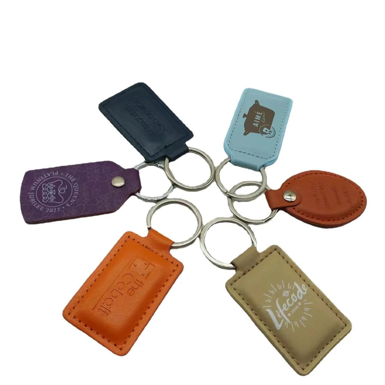 Creative PU Keychain Genuine Leather Keychain Car Key Pendant Embossed Silk  Screen Printed Logo Gift Keychain