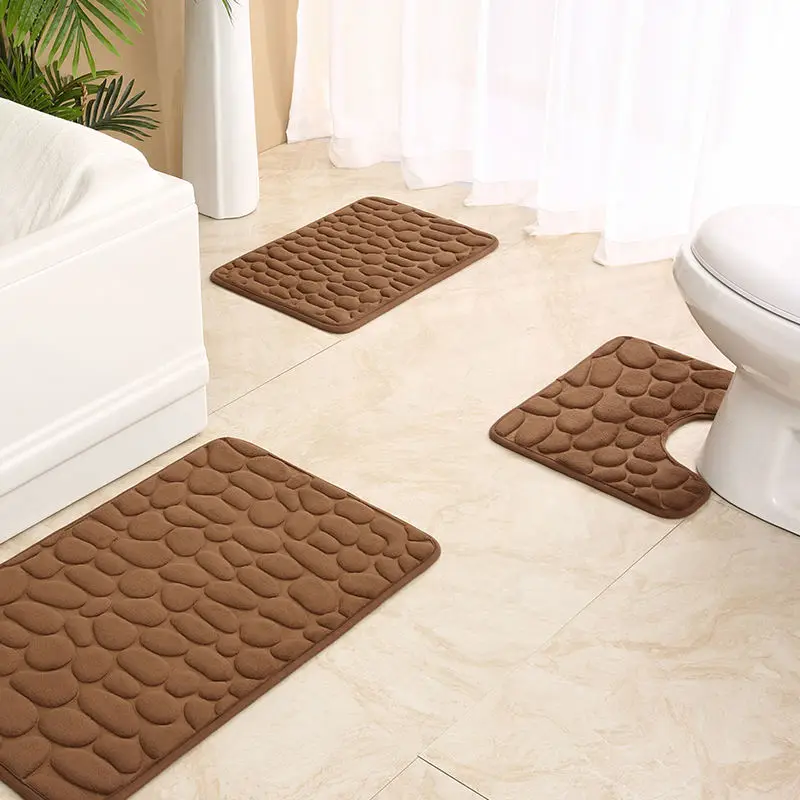 High frequency embossing waterproof mat Best Selling 3d Bathroom Non Slip Mat Set Toilet Carpet memory foam bath mat set