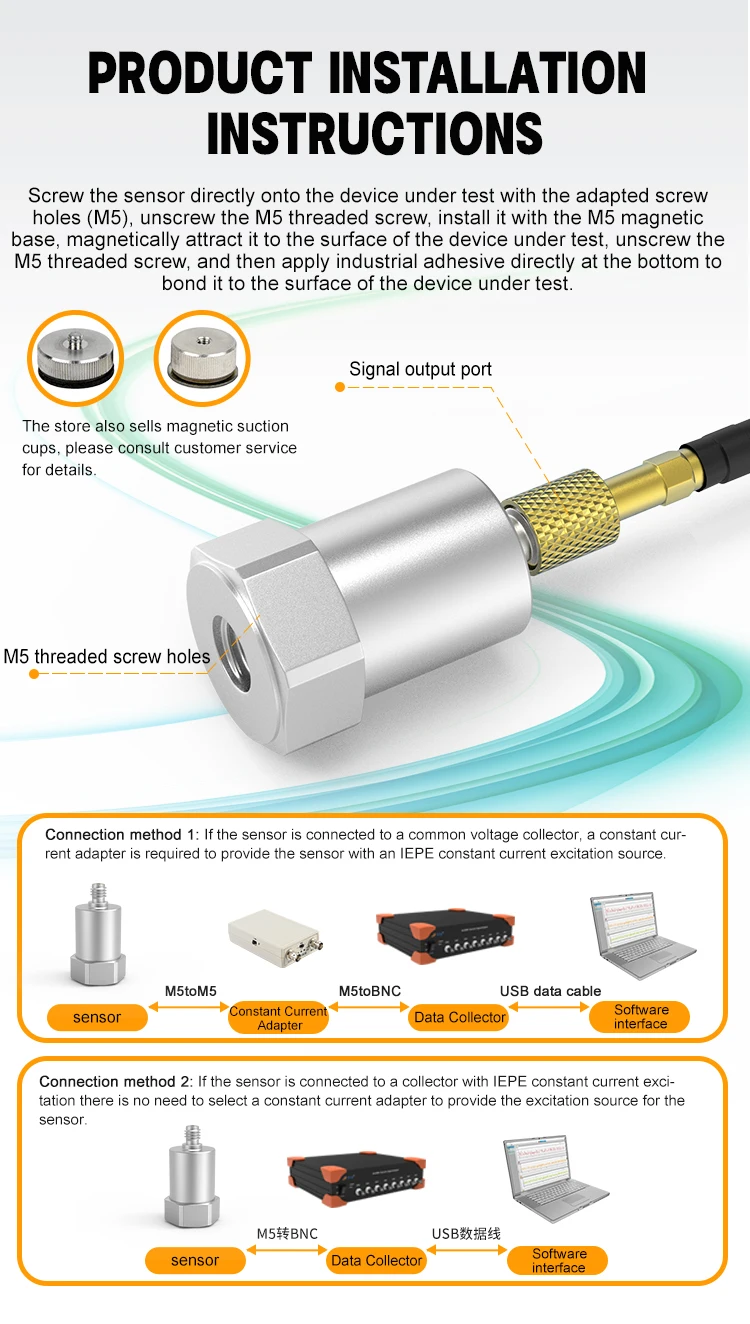 JSDED0100 Piezoelectric Acceleration Sensor Wide Frequency Dynamic Range Small Size Light Weight Universal Iepe supplier