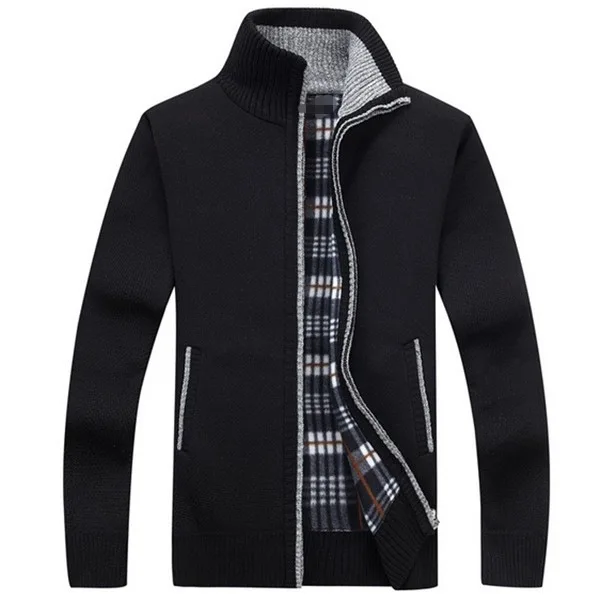Autumn winter knnited thicken cashmere full zipper jackets plus size men cardigan sweater coat_voghion.com