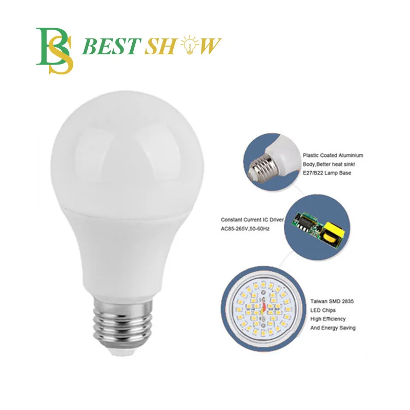 Bombilla Led Raw Material A19 A60 A65 1W 2W 3W 5W 7W 9W 12W 15W 18W 20w DOB Global SKD Lampara LED Bulb Dimmable E27 B22