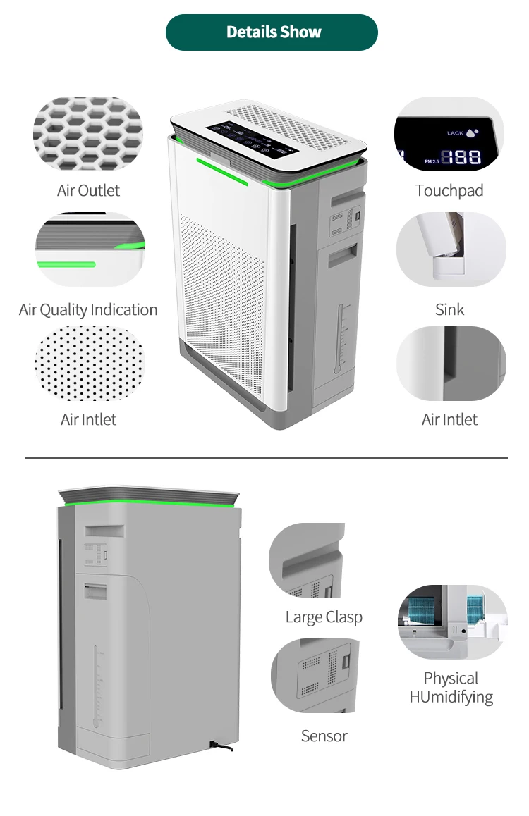 Portable Smart HEPA Air Purifier Humidifier with UV Lamp and Ozone Generator Electric Home Humidity Controller for Household