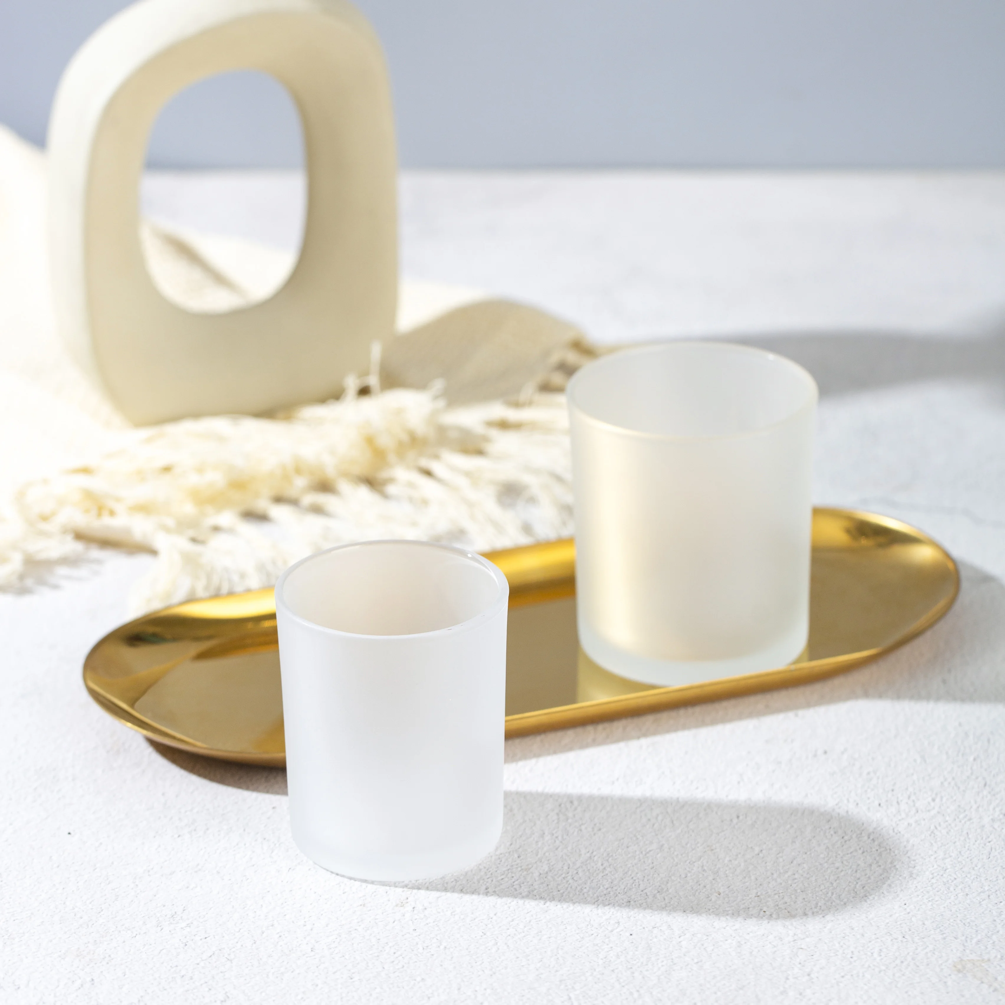 Luxury 10oz Custom Amber Frosted Glass Candle Jars with Lid