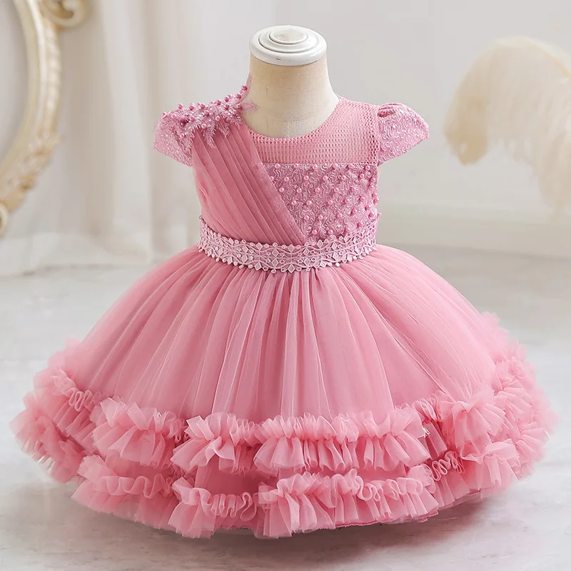 2025 Hot Selling Birthday Party Dress for Years Old Baby Lace Pearl  Princess Girl Flower Girls Dresses Wedding
