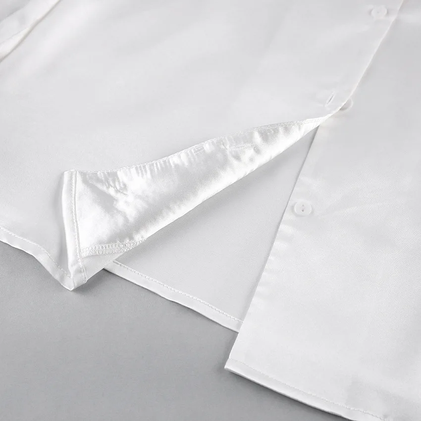 Feather Trim Satin Pajama Set Women Lapel Long Sleeve Button Front Loose Pants Soft Breathable Loungewear — detail