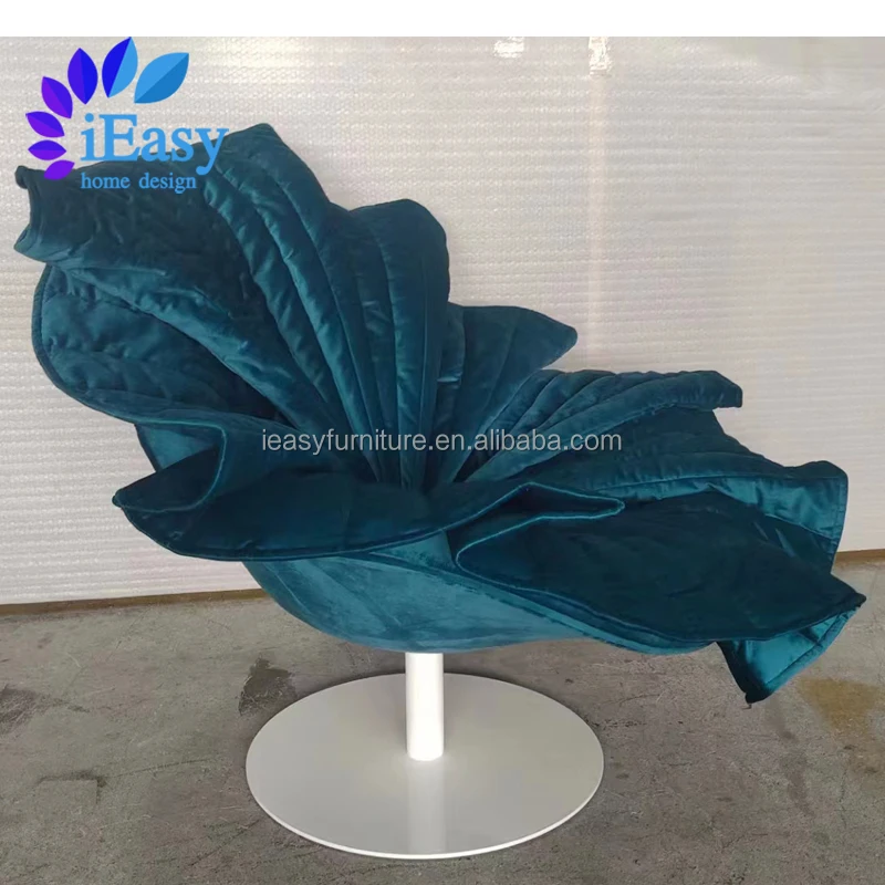 IEasy China Italian Creative Design Modern Velvet Flower Fabric Swivel Chair Petal Swivel Chair Velvet Fabric Petal Swivel Chair