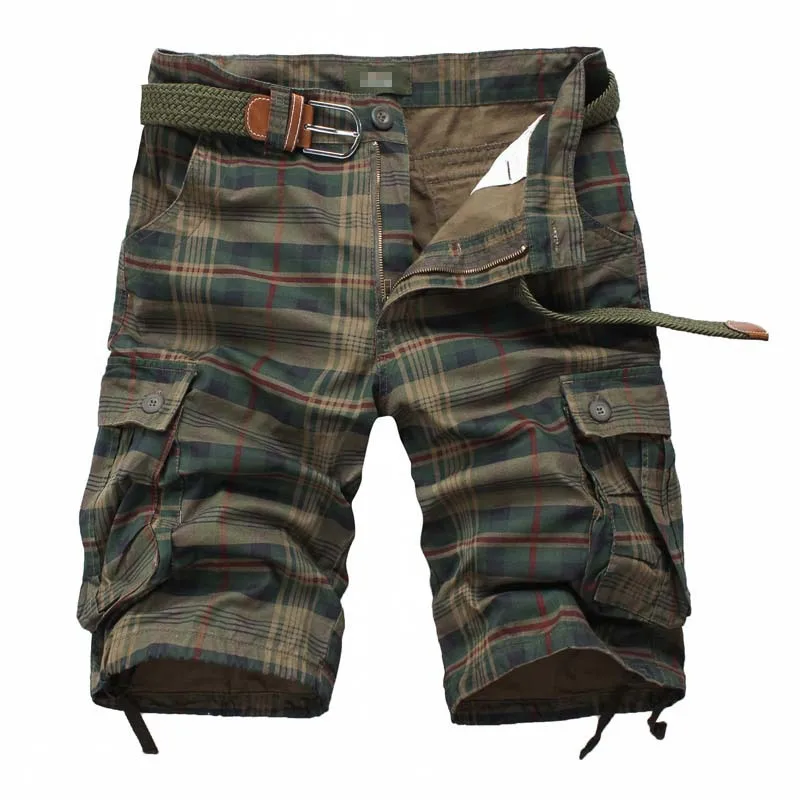 New European and American men's cargo shorts sport pants five-cent multi-pocket plaid shorts for men4_voghion.com