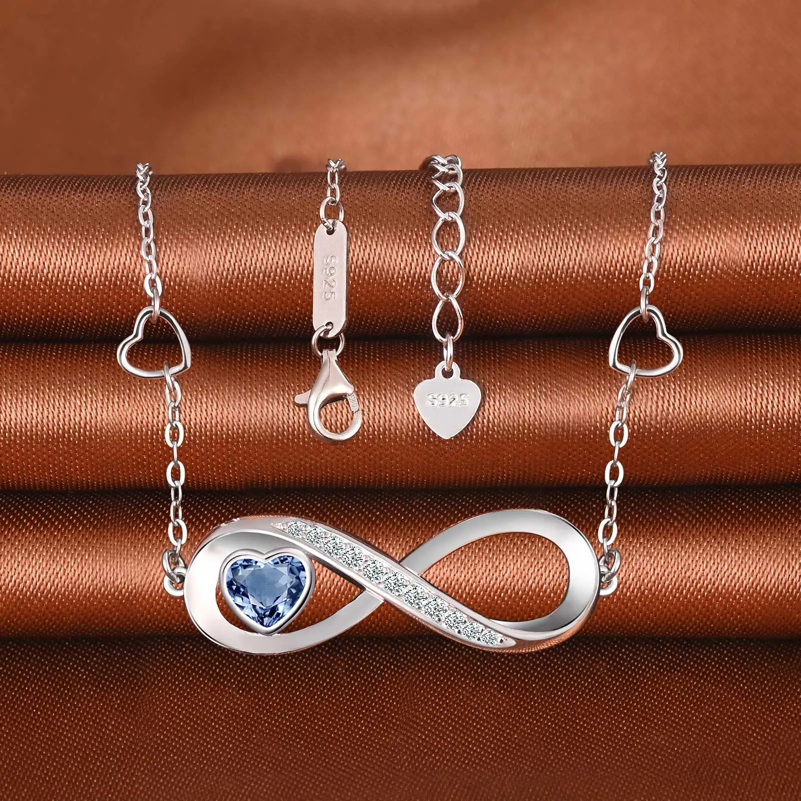 Infinity Heart Symbol Charm Link Bracelet for Women Fine Jewelry 925 Sterling Silver Women Bracelets