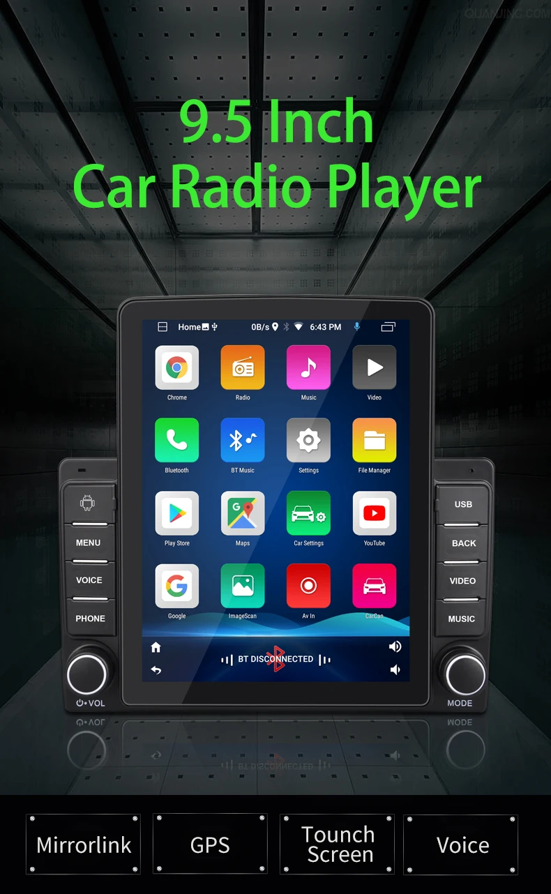 Android Slim Chassis Car Multimedia System Autoradio 9.5 Inch Vertical