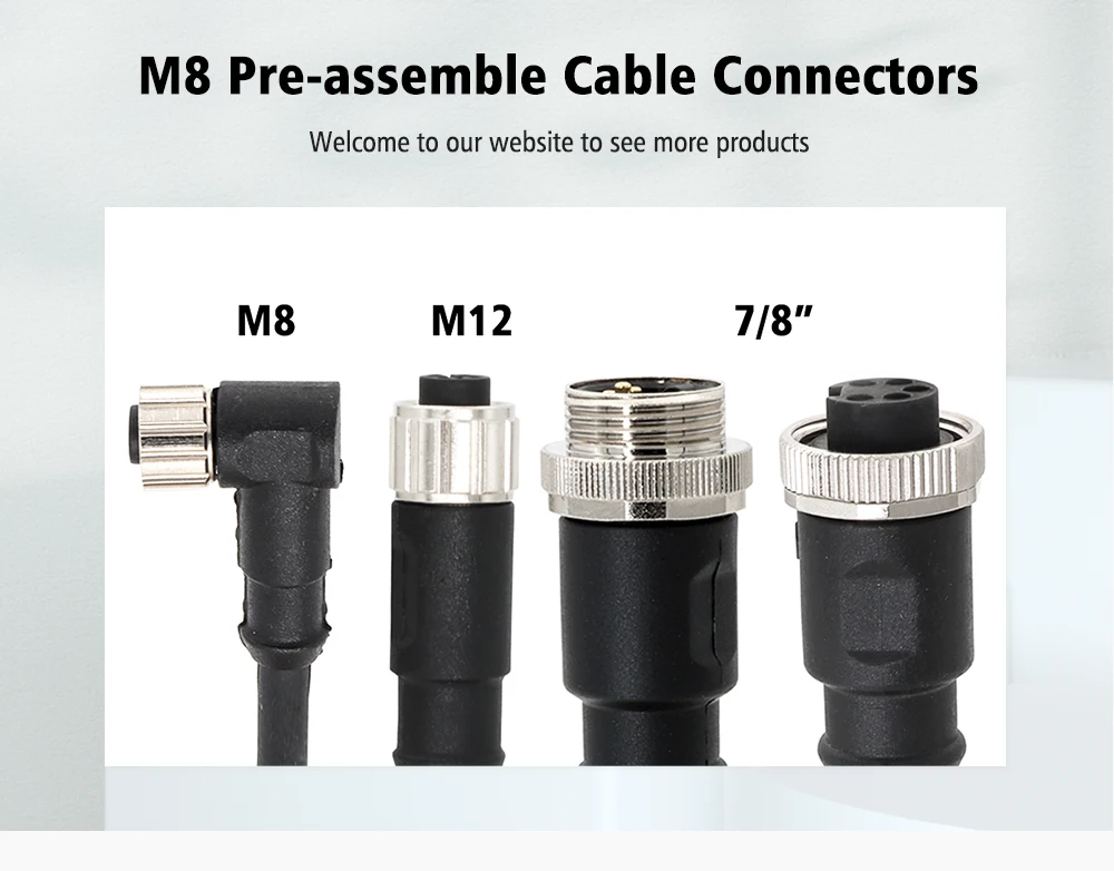 KRONZ Industrial M8 Connector with Alloy Material Gold-Plated Contacts and Molded Cable for Durable Performance