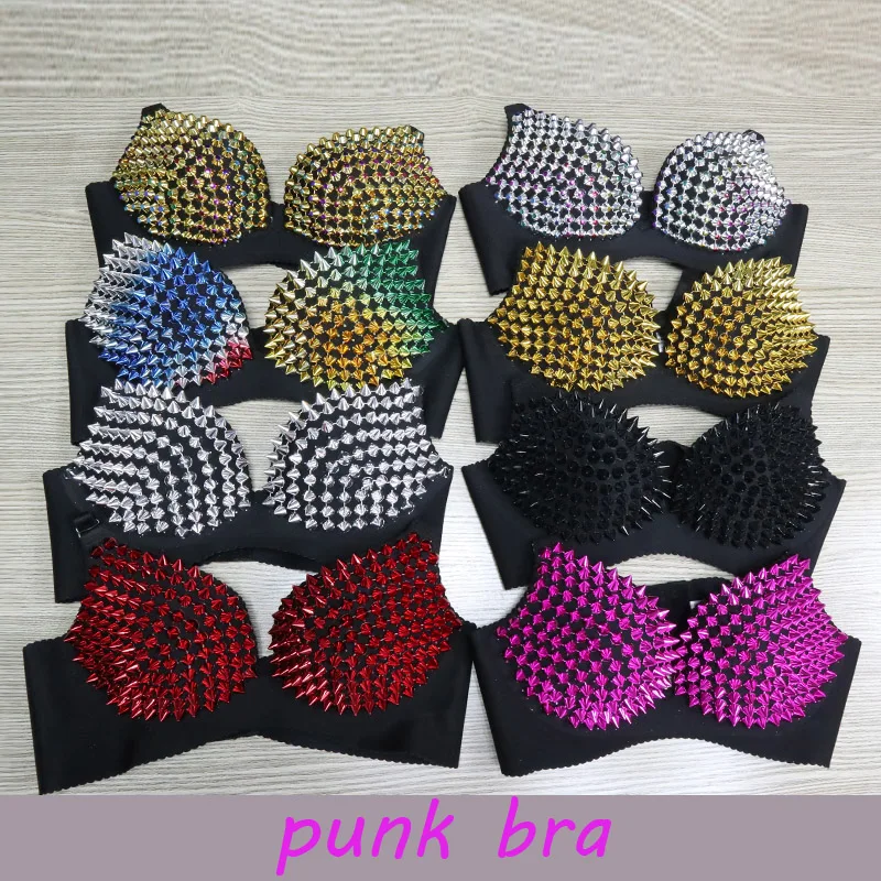 punk goth embellished studded spike bra