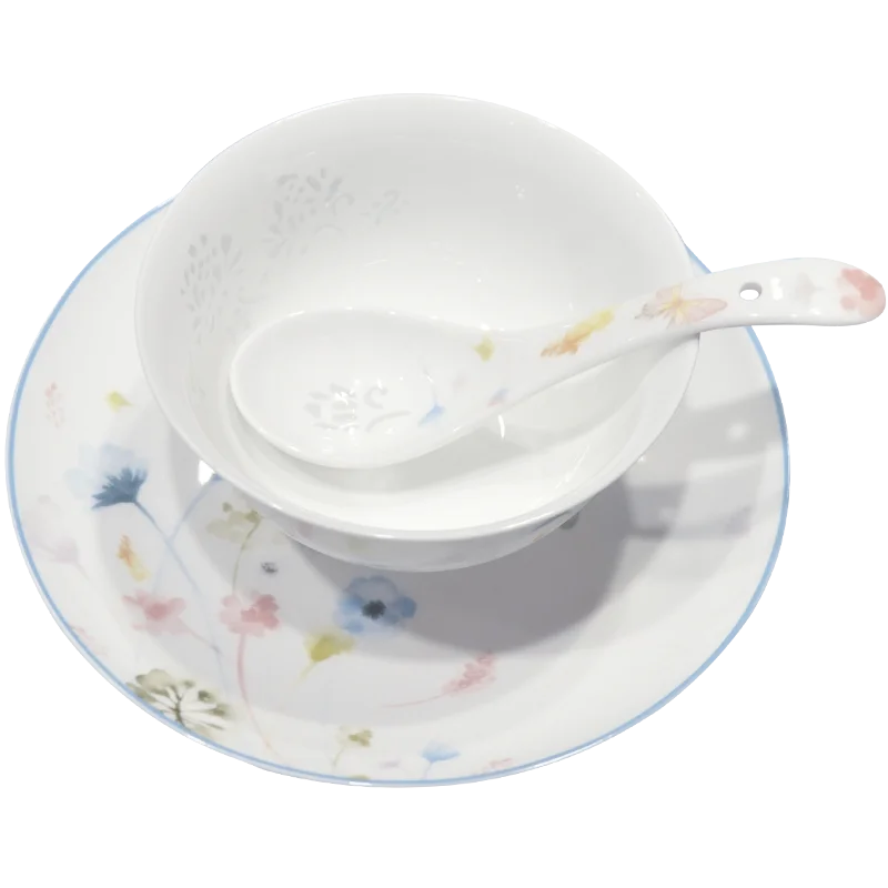 Exquisite Jingdezhen Bone Porcelain Tableware Set Underglaze Colored Bowl Chopstick Combination Household Use Ceramic Material