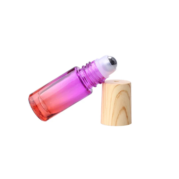 Wholesale 5 ml Roll on Gradient Color 5ml Roller Glass Bottle with Bamboo Cap
