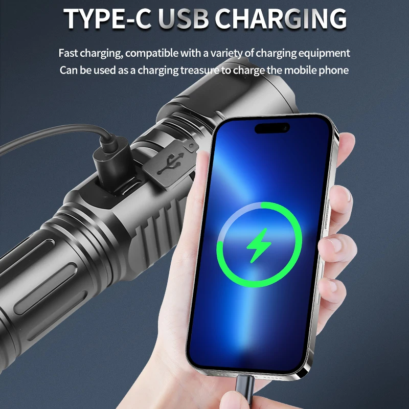 New 30W High Lumen LED Flashlight 1200 Lumen IPX4 26650 Power Bank with 5 Mode Emergency Tactical Waterproof Rechargeable Torch New 30W High Lumen LED Flashlight 1200 Lumen IPX4 26650 Power Bank with 5 Mode Emergency Tactical Waterproof Rechargeable Torch