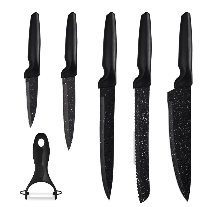 Black And White 6 Pcs Kitchen Knife Set Non-stick Stainless Steel ...